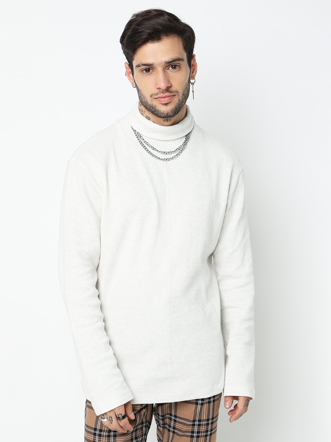 7Shores High Neck Cotton T-Shirt, White