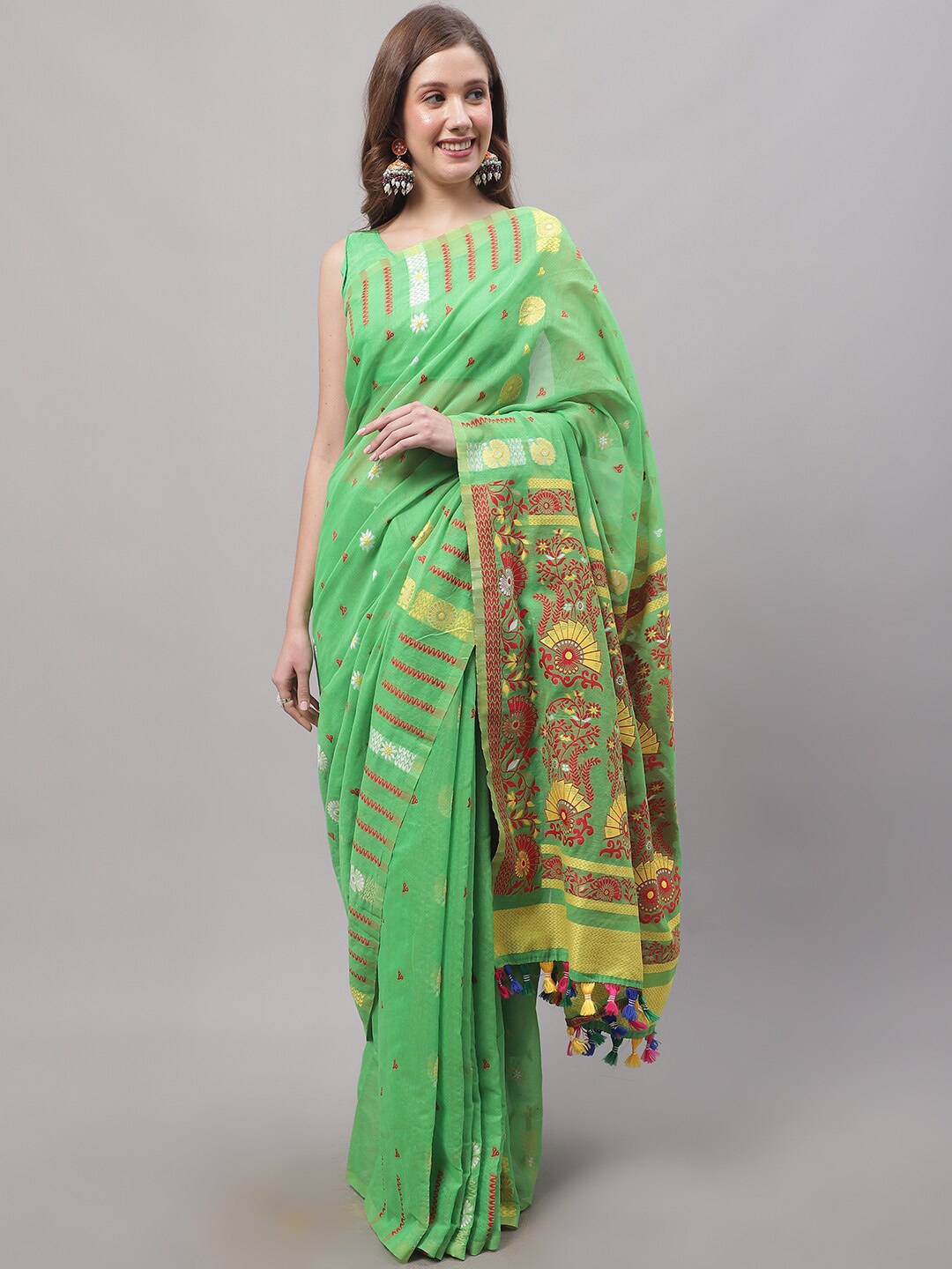 KALINI Woven Design Zari Jamdani Saree, Green