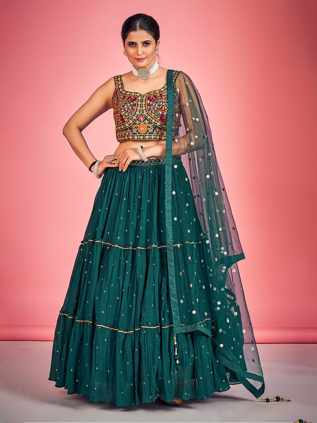 DRESSTIVE Embroidered Thread Work Ready to Wear Lehenga & Blouse With Dupatta, Green
DRESSTIVE Embroidered Thread Work Ready to Wear Lehenga & Blouse With Dupatta, Green