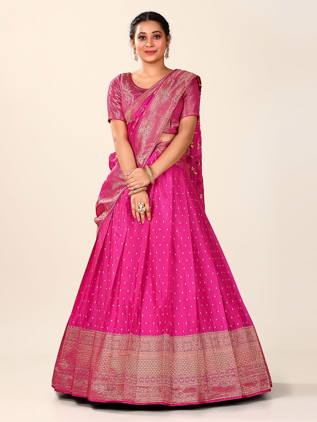 HALFSAREE STUDIO Woven Design Semi-Stitched Banarasi Silk Lehenga & Blouse With Dupatta, Pink
HALFSAREE STUDIO Woven Design Semi-Stitched Banarasi Silk Lehenga & Blouse With Dupatta, Pink