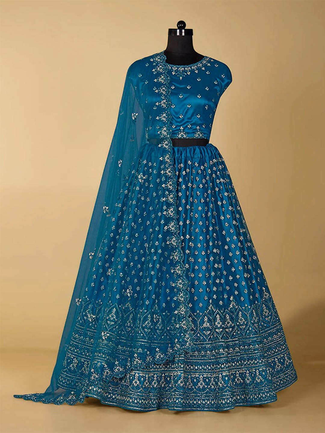 HALFSAREE STUDIO Embroidered Semi-Stitched Banarasi Silk Lehenga & Blouse With Dupatta, Teal
HALFSAREE STUDIO Embroidered Semi-Stitched Banarasi Silk Lehenga & Blouse With Dupatta, Teal