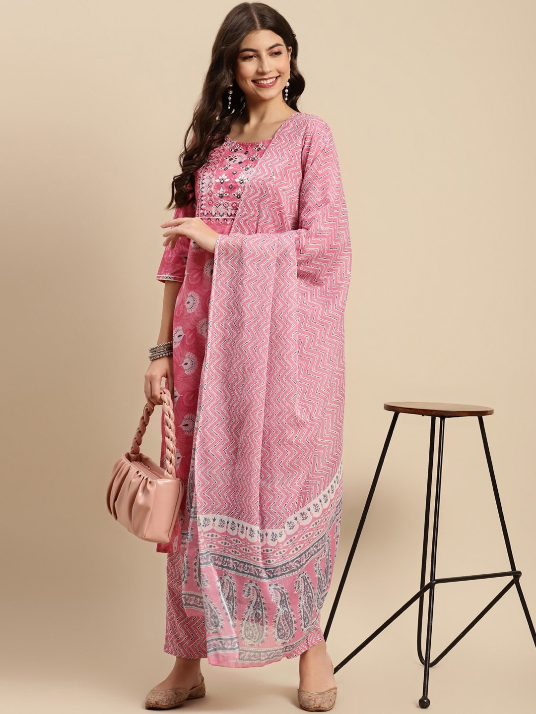 Sangria Pink & White Yoke Design Mirror Work Pure Cotton Kurta With Trouser & Dupatta, Coral
Sangria Pink & White Yoke Design Mirror Work Pure Cotton Kurta With Trouser & Dupatta, Coral