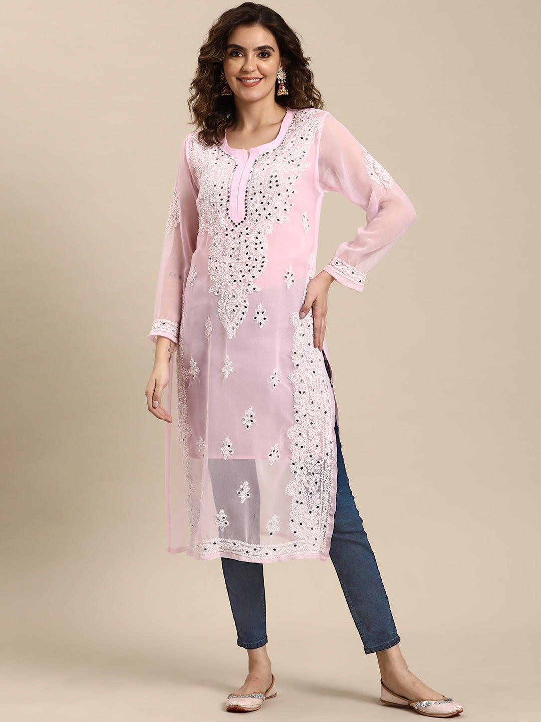 Saadgi Embroidered Chikankari Mirror Work Summer Sheers Georgette Fusion Kurta, Pink
Saadgi Embroidered Chikankari Mirror Work Summer Sheers Georgette Fusion Kurta, Pink