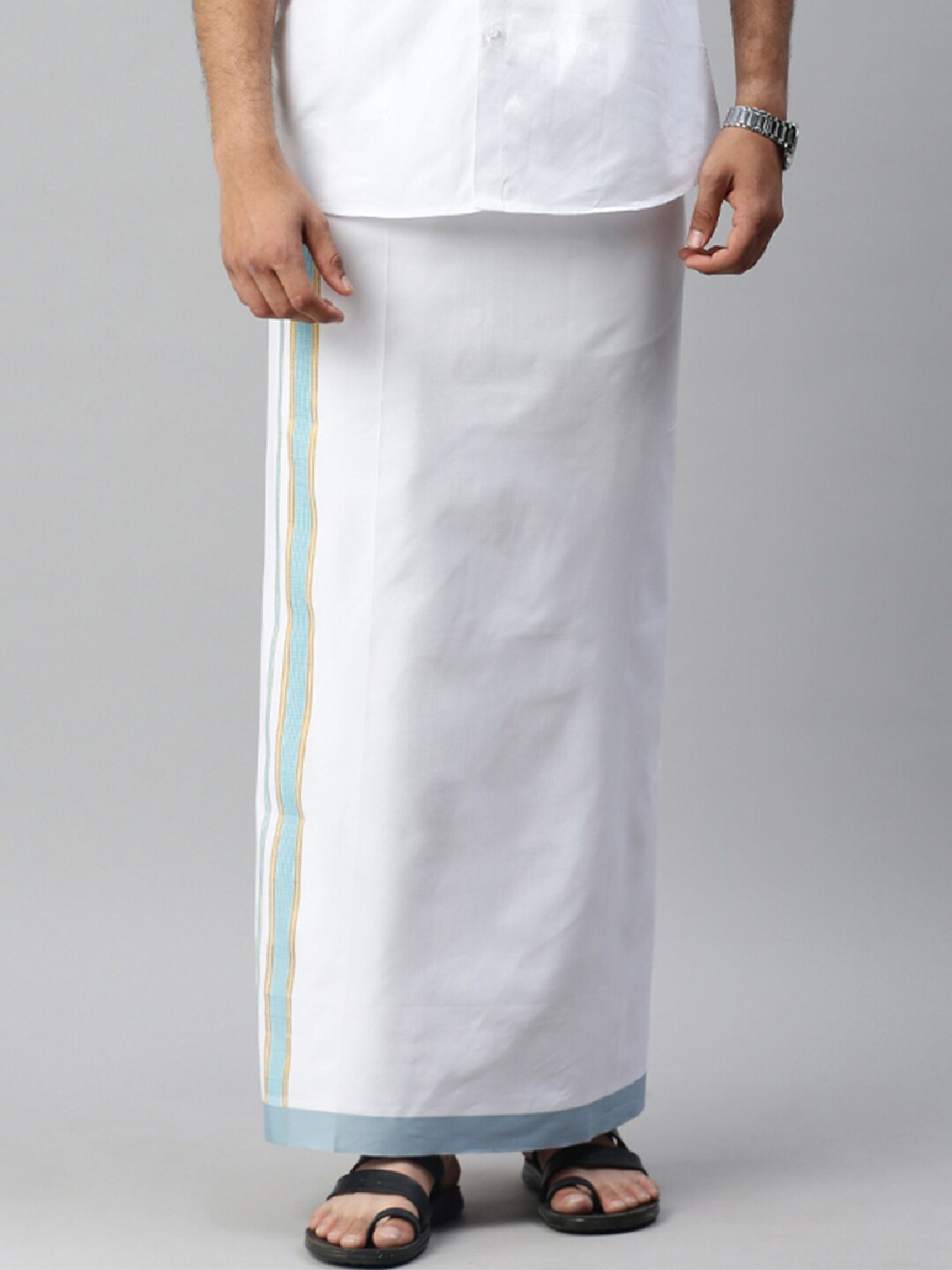 Ramraj Cotton With Fancy Border Dhoti, White