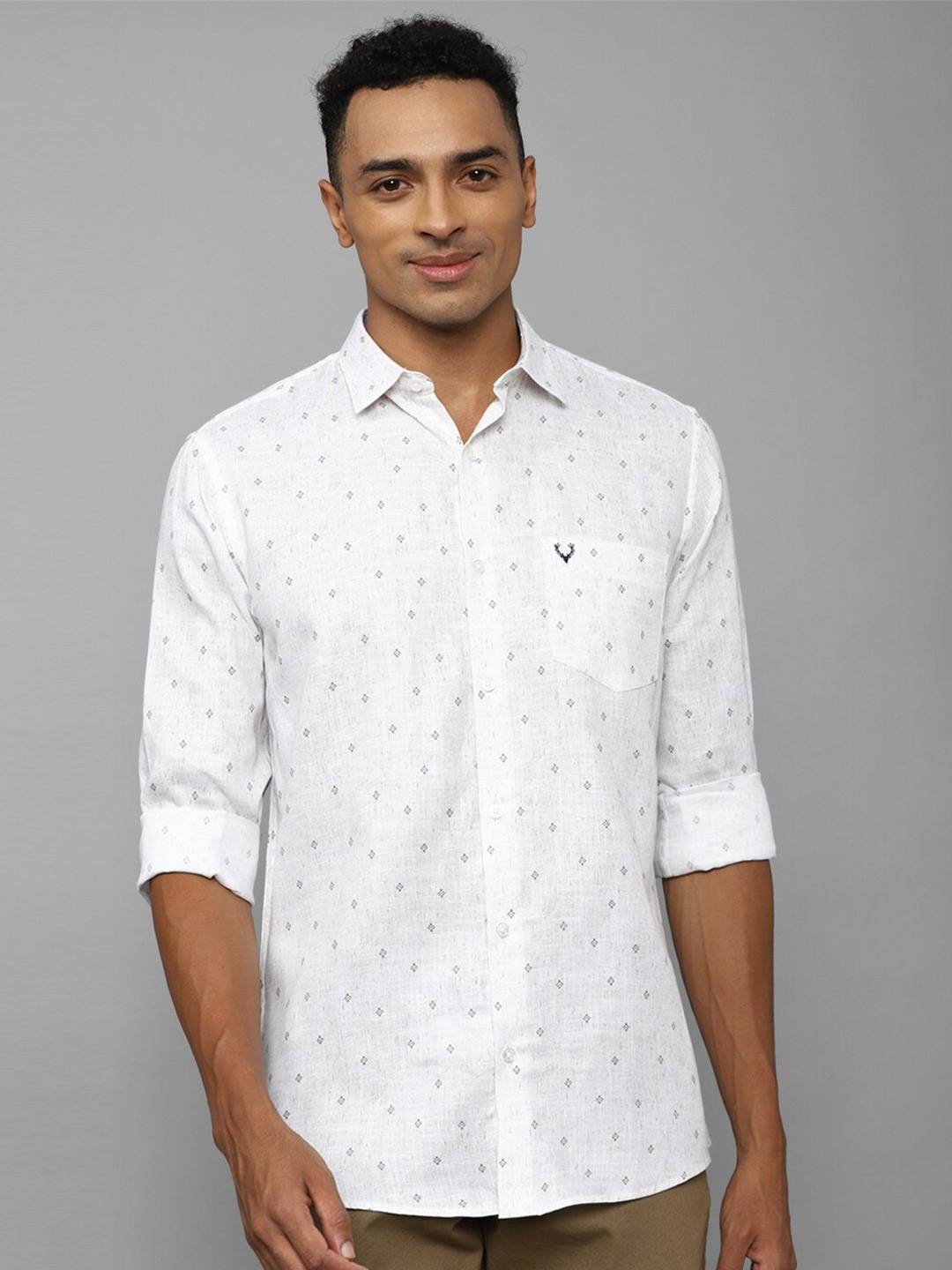 Allen Solly Slim Fit Micro Ditsy Printed Pure Cotton Casual Shirt, White