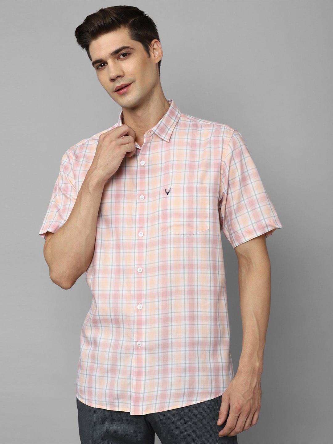 Allen Solly Slim Fit Tartan Checked Pure Cotton Casual Shirt, Pink