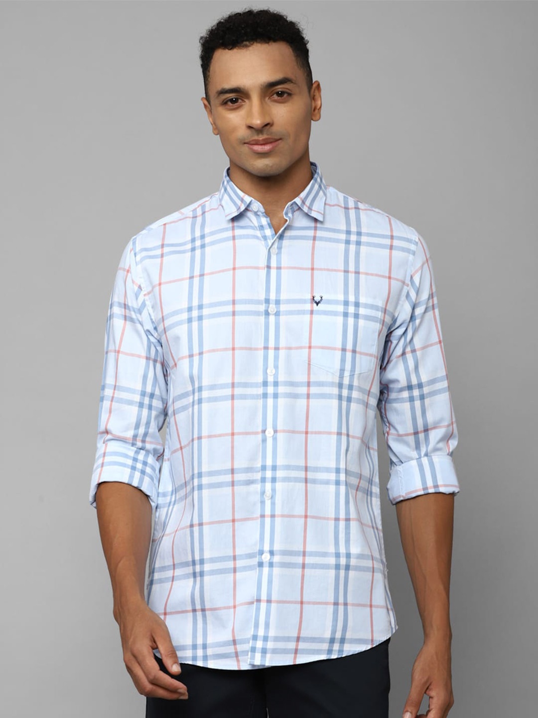 Allen Solly Slim Fit Tartan Checked Pure Cotton Casual Shirt, Blue
