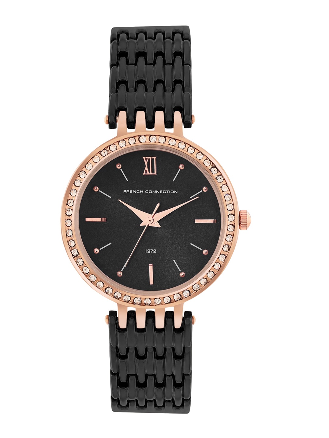 French Connection Women Embellished Dial & Stainless Steel Bracelet Style Straps Analogue Watch FCN00063B, Black
French Connection Women Embellished Dial & Stainless Steel Bracelet Style Straps Analogue Watch FCN00063B, Black
