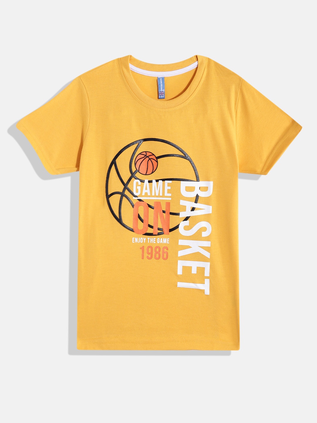 GAME BEGINS By Eteenz Boys Typography Printed Premium Cotton T-shirt, Mustard