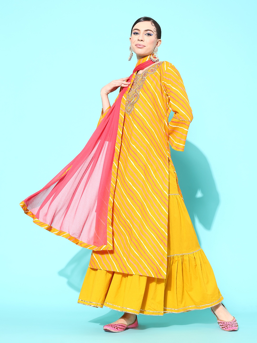 Indo Era Women Mustard Yellow Embroidered Regular Thread Work Kurta with Sharara & Dupatta
Indo Era Women Mustard Yellow Embroidered Regular Thread Work Kurta with Sharara & Dupatta