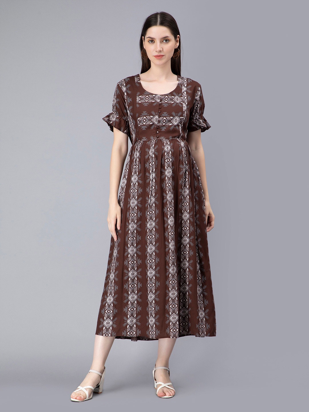 NIGHTSPREE Ethnic Motifs Print Bell Sleeve Maternity Feeding Fit & Flare Midi Dress, Brown
NIGHTSPREE Ethnic Motifs Print Bell Sleeve Maternity Feeding Fit & Flare Midi Dress, Brown