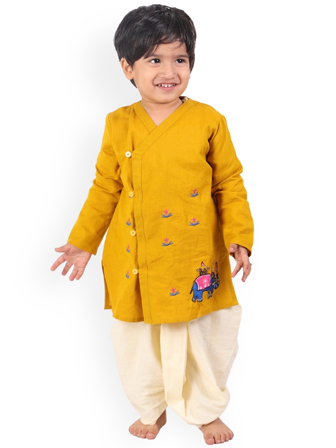 BAESD Boys Ethnic Motifs Embroidered Pure Cotton Angrakha Kurta With Dhoti Pants, Mustard
BAESD Boys Ethnic Motifs Embroidered Pure Cotton Angrakha Kurta With Dhoti Pants, Mustard