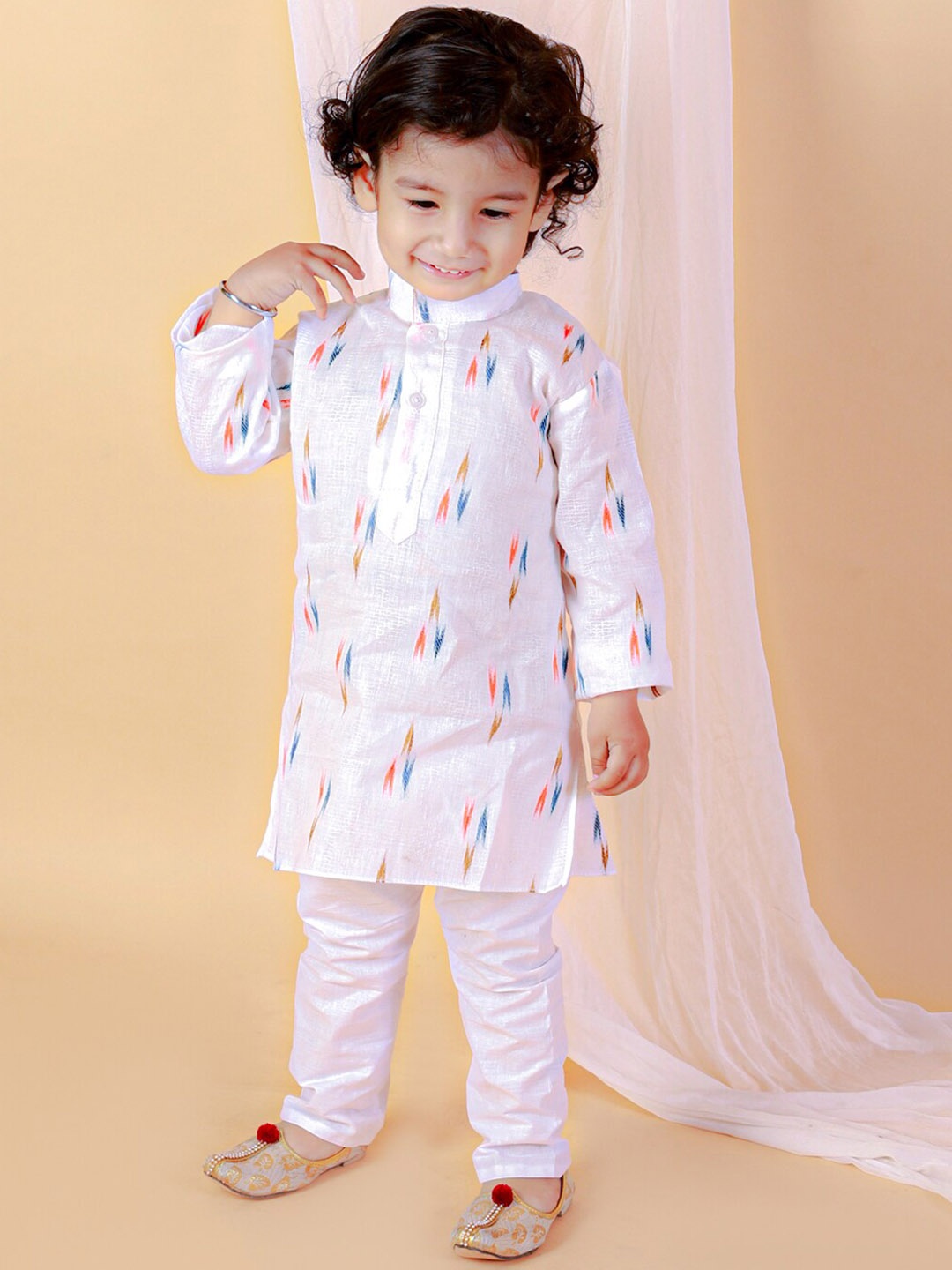 BAESD Boys Ethnic Motifs Woven Design Pure Cotton Kurta with Pyjamas, White