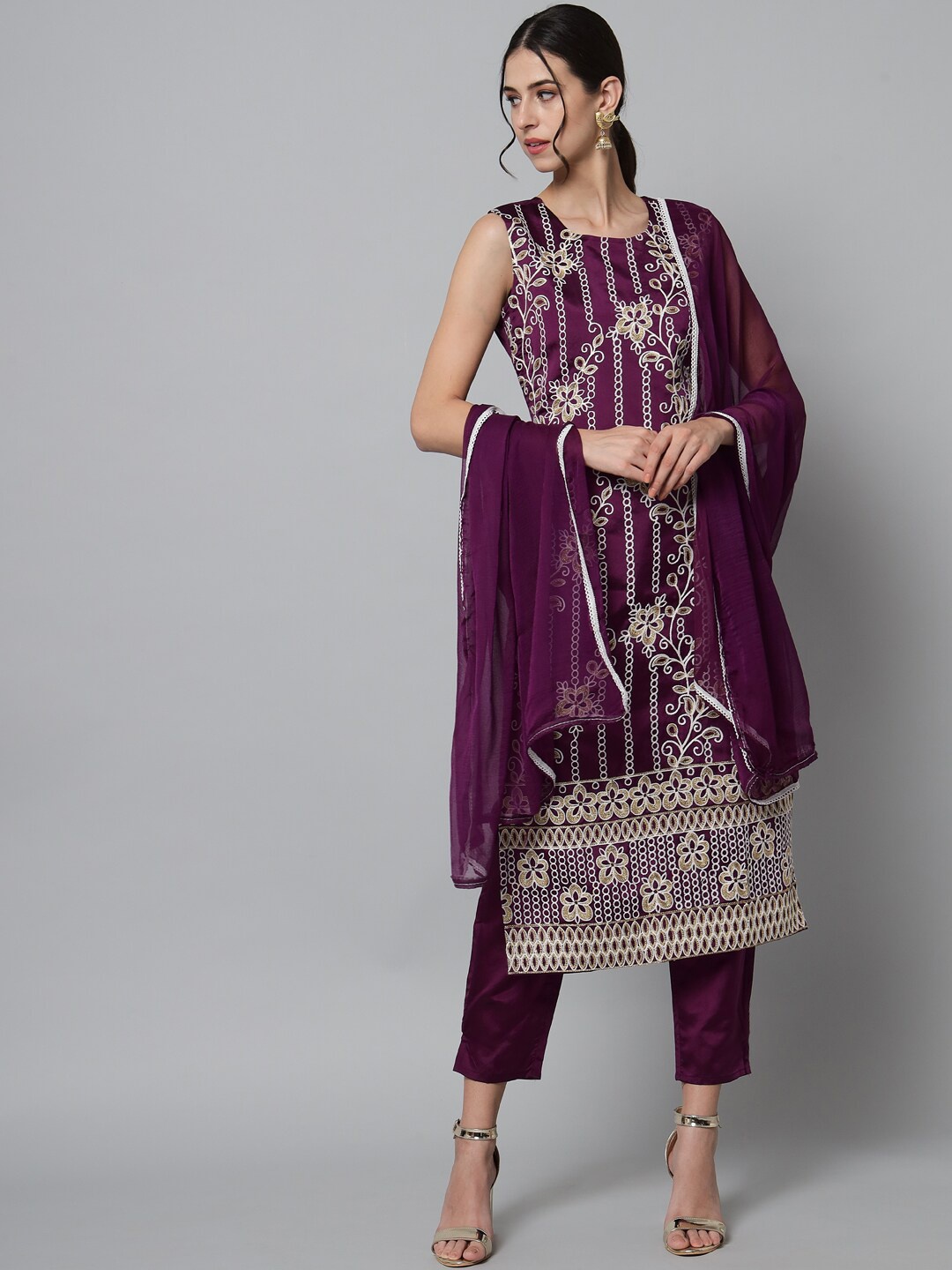 KALINI Women Ethnic Motifs Embroidered Thread Work Kurta with Trousers & Dupatta, Purple
KALINI Women Ethnic Motifs Embroidered Thread Work Kurta with Trousers & Dupatta, Purple