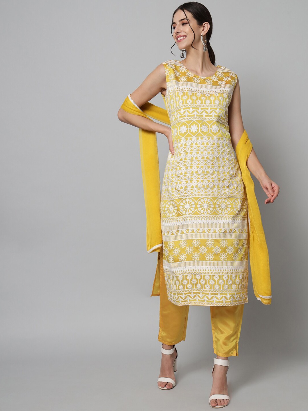 KALINI Floral Embroidered Straight Thread Work Kurta & Trousers With Dupatta, Mustard
KALINI Floral Embroidered Straight Thread Work Kurta & Trousers With Dupatta, Mustard