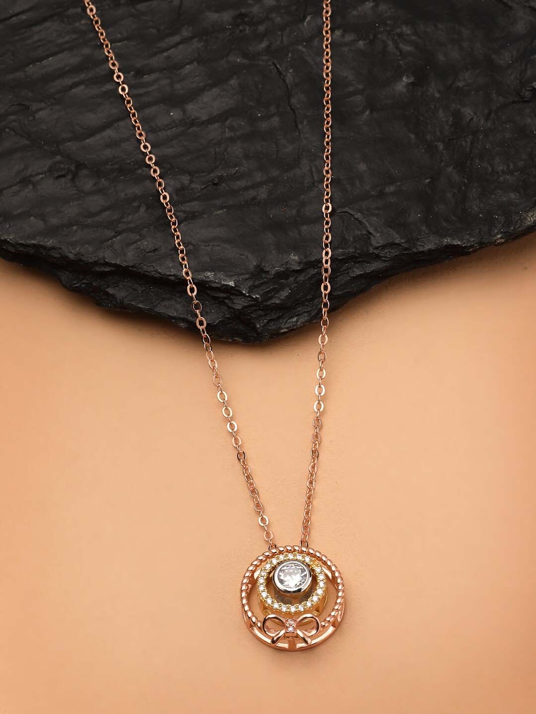Pissara by Sukkhi 925 Sterling Silver Rose Gold Plated CZ-Studded Pendant With Chain
Pissara by Sukkhi 925 Sterling Silver Rose Gold Plated CZ-Studded Pendant With Chain