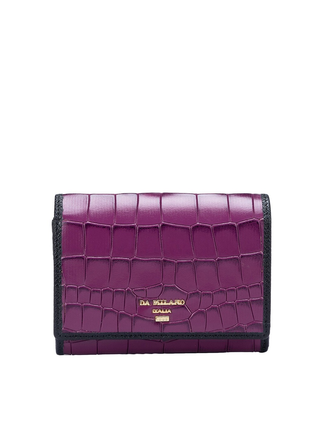Da Milano Women Abstract Textured Leather Two Fold Wallet, Purple