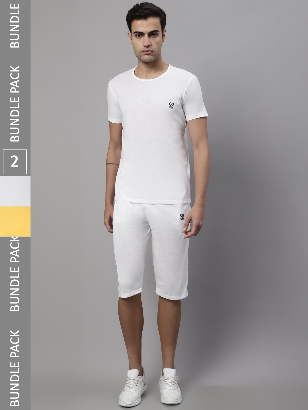 VIMAL JONNEY Pack Of 2 Sports T-Shirts With Shorts, Yellow