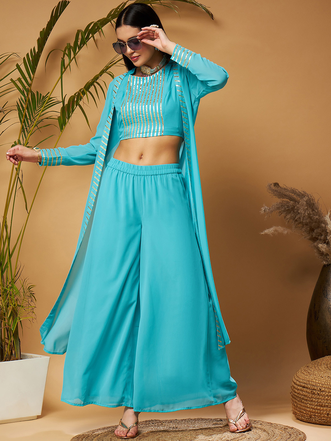Shae by SASSAFRAS Embellished Top & Trousers With Shrug Co-Ords, Blue
Shae by SASSAFRAS Embellished Top & Trousers With Shrug Co-Ords, Blue
