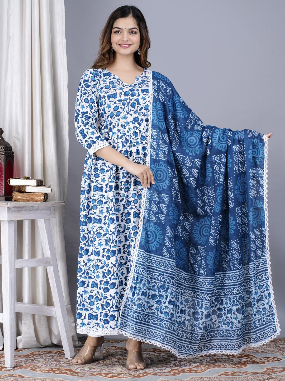 Karagwals fab Floral Printed Cotton Anarkali Kurta with Trousers & With Dupatta, White
Karagwals fab Floral Printed Cotton Anarkali Kurta with Trousers & With Dupatta, White