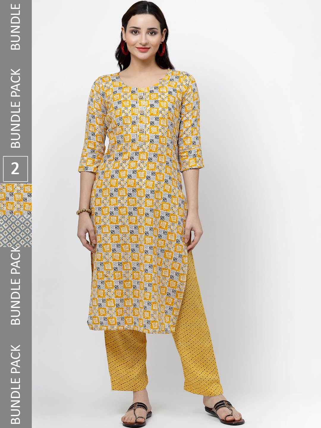 KALINI Pack of 2 Ethnic Motifs Printed Regular Pure Cotton Kurta with Trousers, Yellow
KALINI Pack of 2 Ethnic Motifs Printed Regular Pure Cotton Kurta with Trousers, Yellow