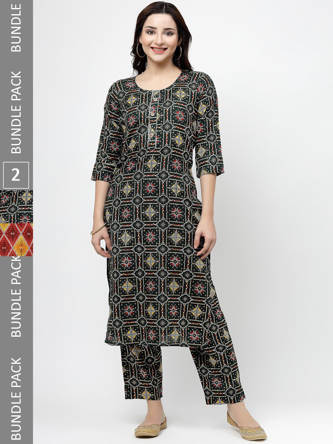 KALINI Pack Of 2 Ethnic Motifs Printed Gotta Patti Pure Cotton Kurta With Trousers, Green
KALINI Pack Of 2 Ethnic Motifs Printed Gotta Patti Pure Cotton Kurta With Trousers, Green