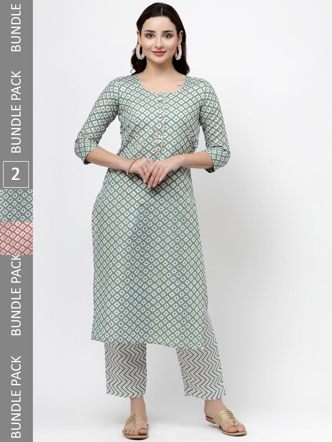 KALINI Pack of 2 Ethnic Motifs Printed Regular Pure Cotton Kurta with Trousers, Pink
KALINI Pack of 2 Ethnic Motifs Printed Regular Pure Cotton Kurta with Trousers, Pink