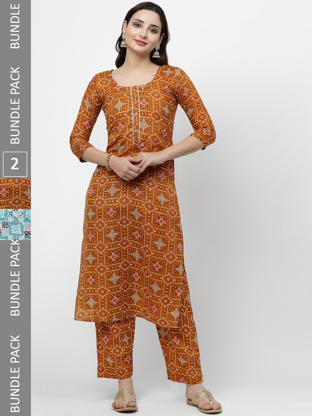 KALINI Pack of 2 Ethnic Motifs Printed Regular Pure Cotton Kurta with Trousers, Mustard
KALINI Pack of 2 Ethnic Motifs Printed Regular Pure Cotton Kurta with Trousers, Mustard