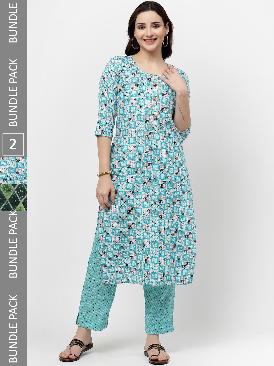 KALINI Pack Of 2 Printed Gotta Patti Pure Cotton Kurta With Trousers, Turquoise blue
KALINI Pack Of 2 Printed Gotta Patti Pure Cotton Kurta With Trousers, Turquoise blue