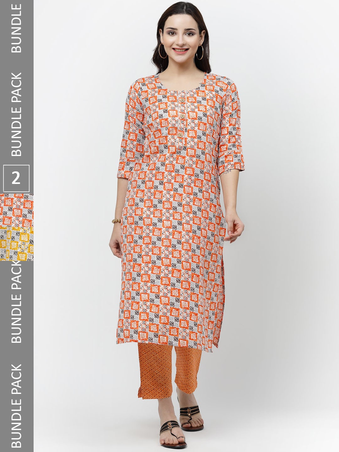 KALINI Pack Of 2 Geometric Printed Gotta Patti Pure Cotton Kurta With Trousers, Orange
KALINI Pack Of 2 Geometric Printed Gotta Patti Pure Cotton Kurta With Trousers, Orange