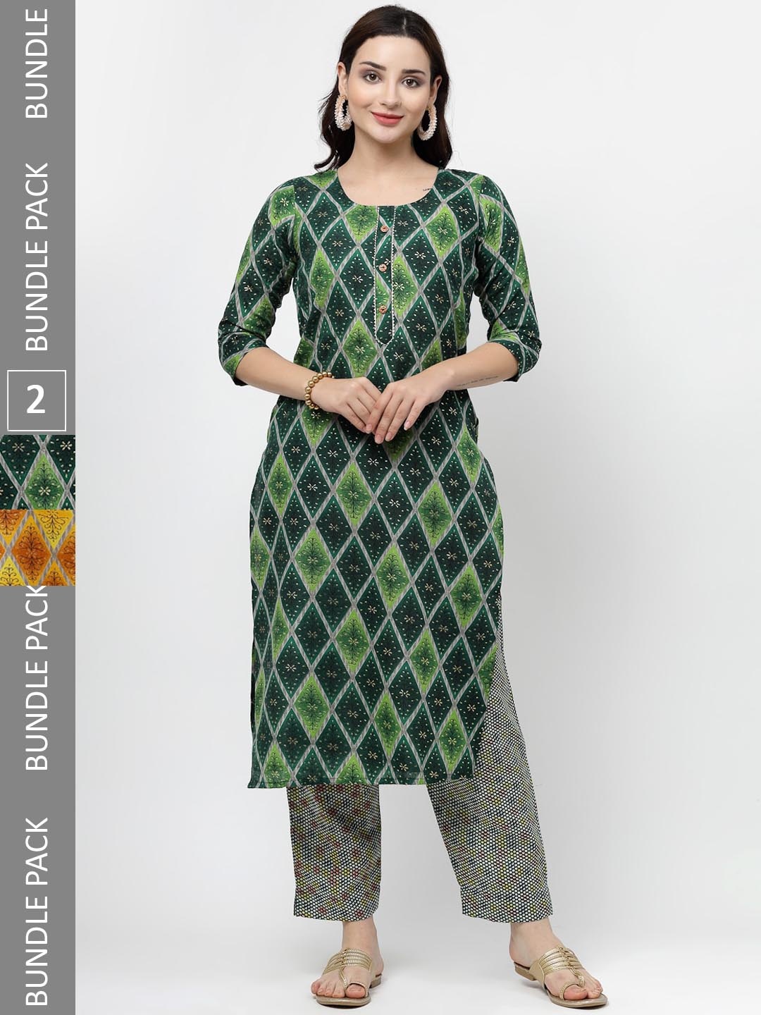 KALINI Pack of 2 Ethnic Motifs Printed Regular Pure Cotton Kurta with Trousers, Green
KALINI Pack of 2 Ethnic Motifs Printed Regular Pure Cotton Kurta with Trousers, Green