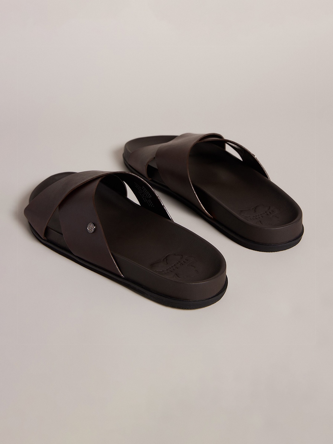 Ted Baker Men Leather Cross Strap Comfort Sandals, Brown