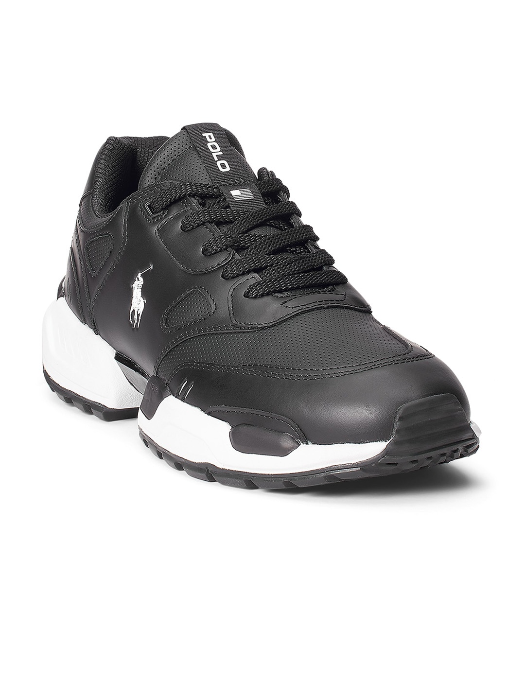 Polo Ralph Lauren Men Perforations Jogger Leather-Paneled Contrast Sole Sneakers, Black
Polo Ralph Lauren Men Perforations Jogger Leather-Paneled Contrast Sole Sneakers, Black