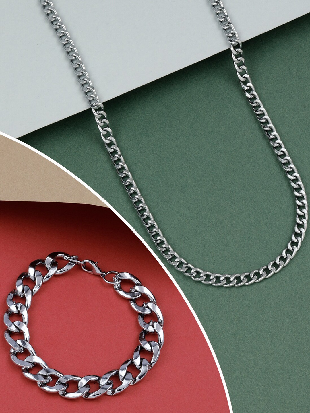 Silver Shine Men Set Of 2 Silver-Plated Link Bracelet
