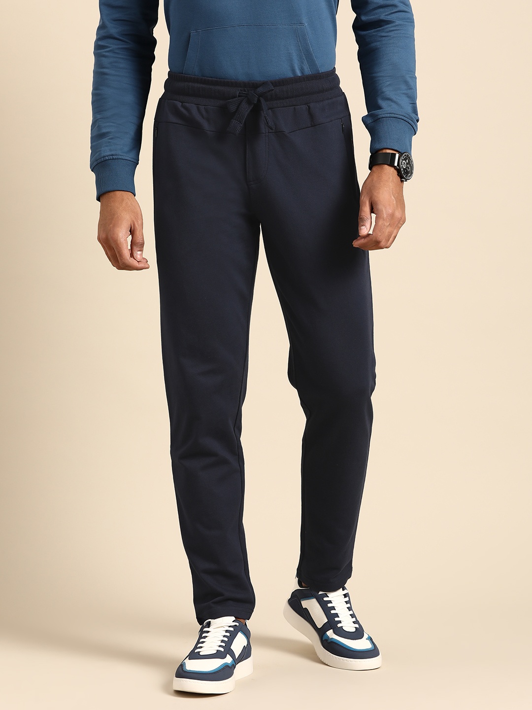 United Colors of Benetton Men Pure Cotton Track Pants, Navy blue