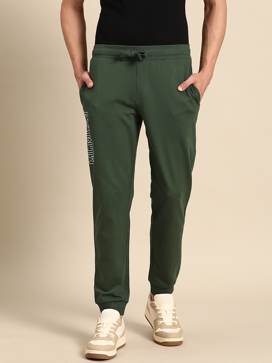 United Colors of Benetton Men Solid Pure Cotton Joggers, Olive