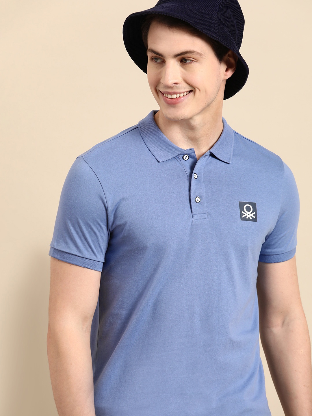 United Colors of Benetton Men Polo Collar T-shirt, Blue