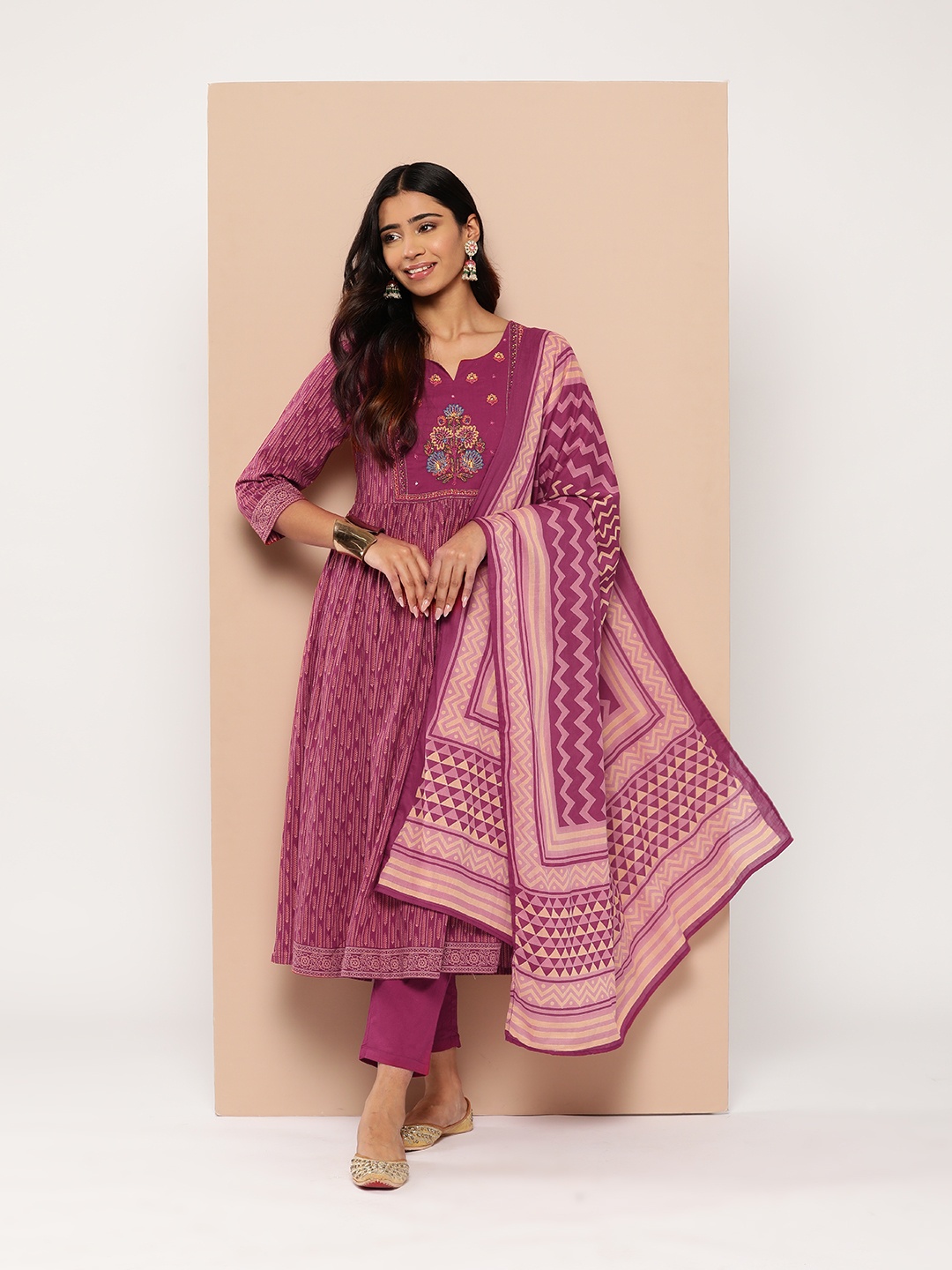 HERE&NOW Women Ethnic Motifs Printed Pure Cotton Kurta with Trousers & Dupatta, Magenta
HERE&NOW Women Ethnic Motifs Printed Pure Cotton Kurta with Trousers & Dupatta, Magenta