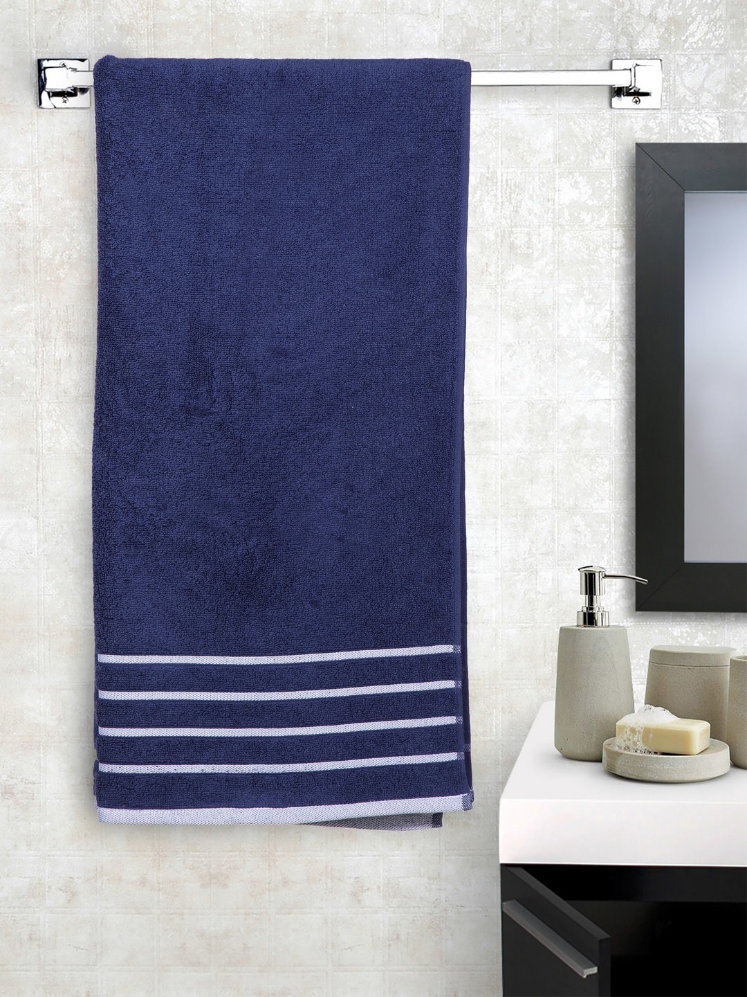 MARK HOME Navy Cotton 500 GSM Zero Twist Anti Microbial Treated Bath Towel, Navy blue
MARK HOME Navy Cotton 500 GSM Zero Twist Anti Microbial Treated Bath Towel, Navy blue