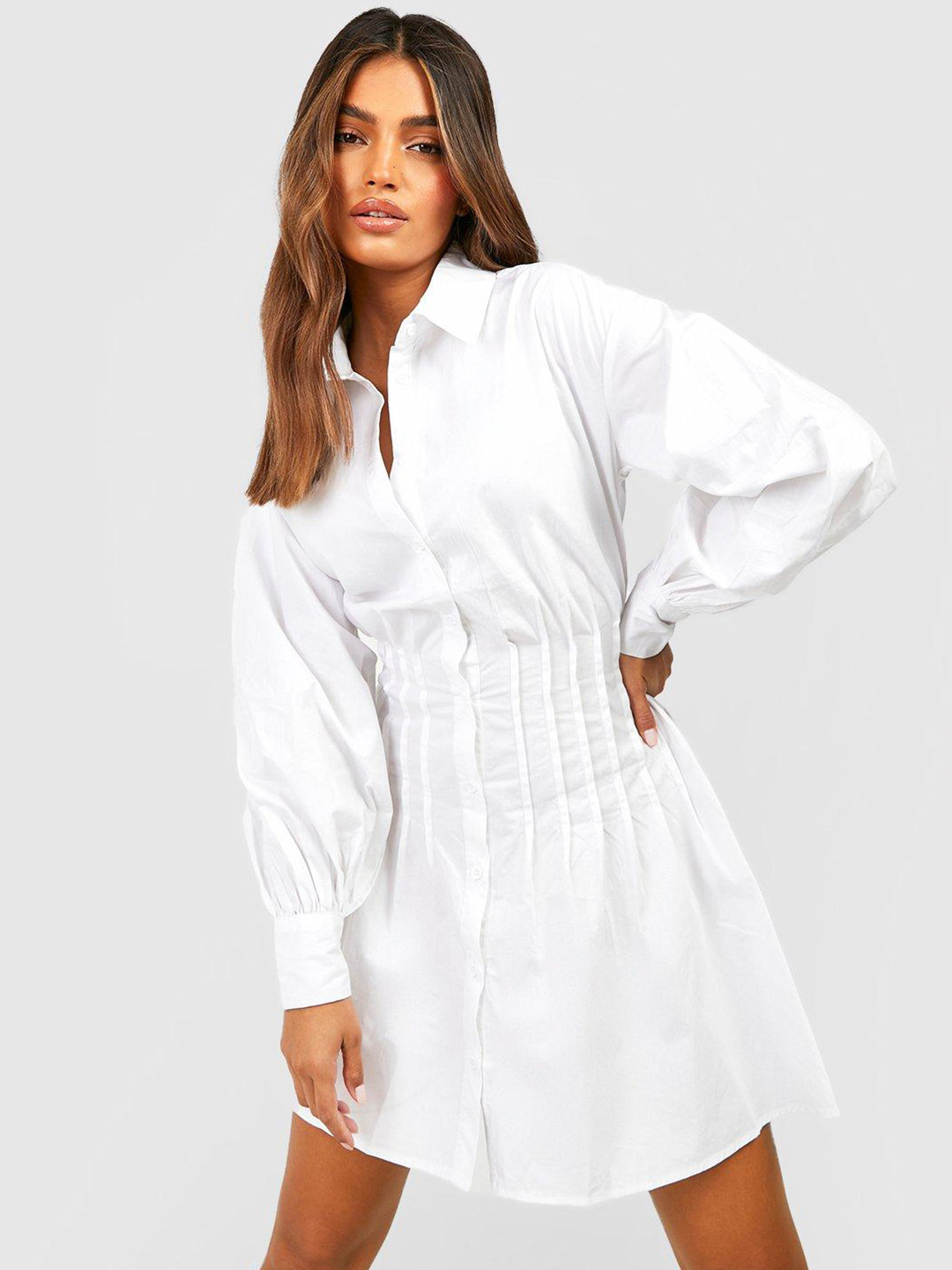 Boohoo Pure Cotton Corset Style Shirt Mini Dress, White 
Boohoo Pure Cotton Corset Style Shirt Mini Dress, White