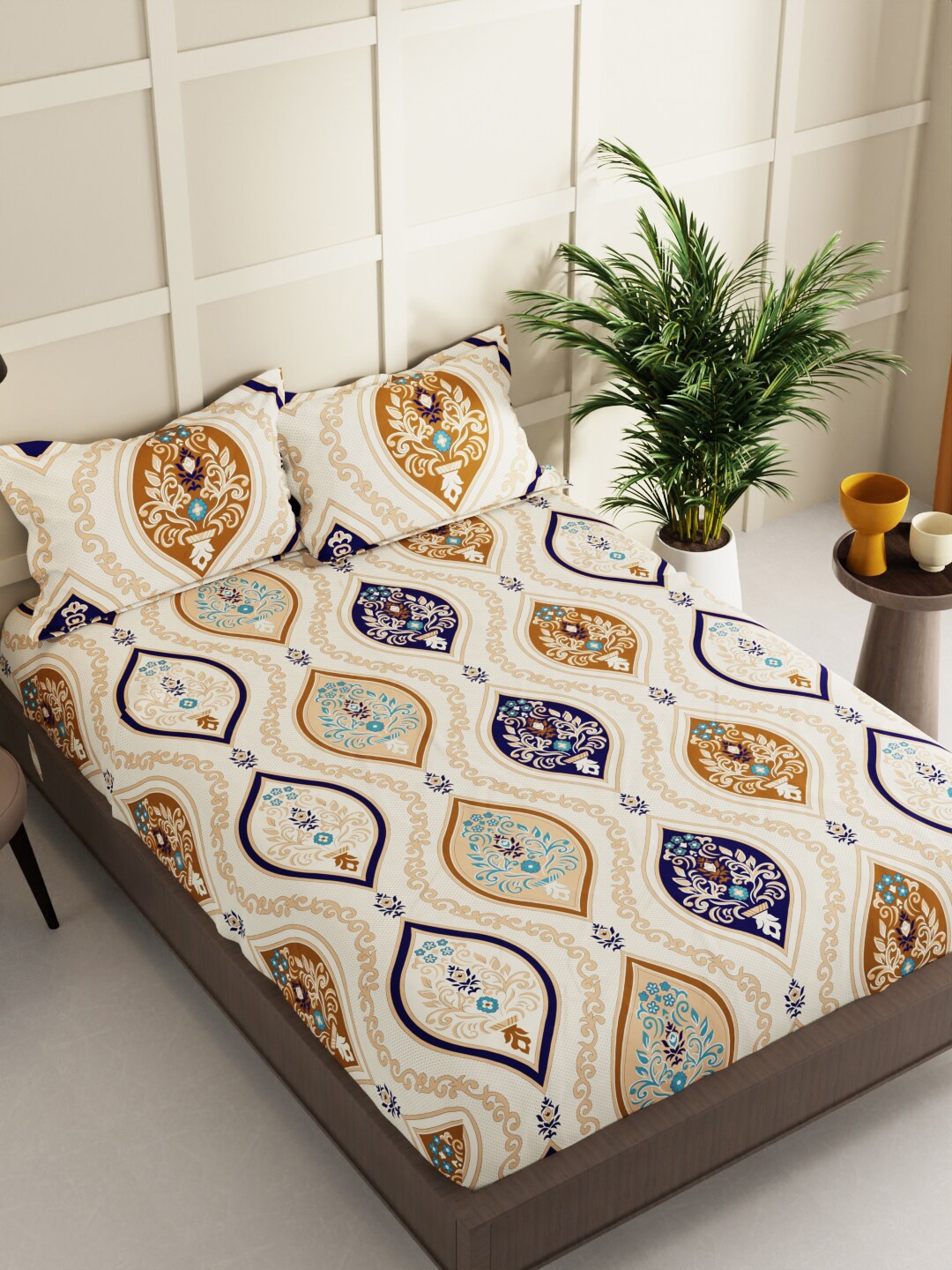 BIANCA Envogue Blue Ethnic Motifs Microfiber 152 TC Queen Bedsheet With 2 Pillow Covers, Off white
BIANCA Envogue Blue Ethnic Motifs Microfiber 152 TC Queen Bedsheet With 2 Pillow Covers, Off white