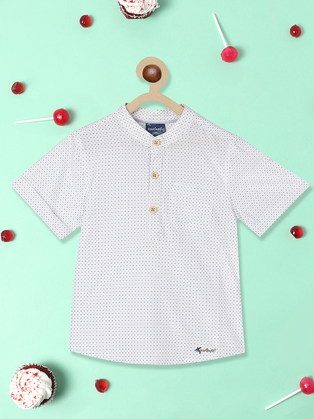 Nauti Nati Boys Standard Polka Dots Printed Band Collar Pure Cotton Casual Shirt, White
Nauti Nati Boys Standard Polka Dots Printed Band Collar Pure Cotton Casual Shirt, White