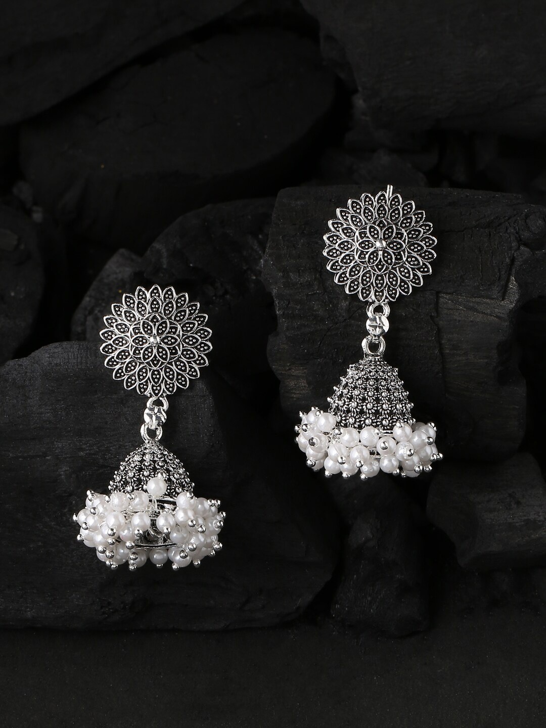 NVR Silver-Plated Contemporary Jhumkas Earrings