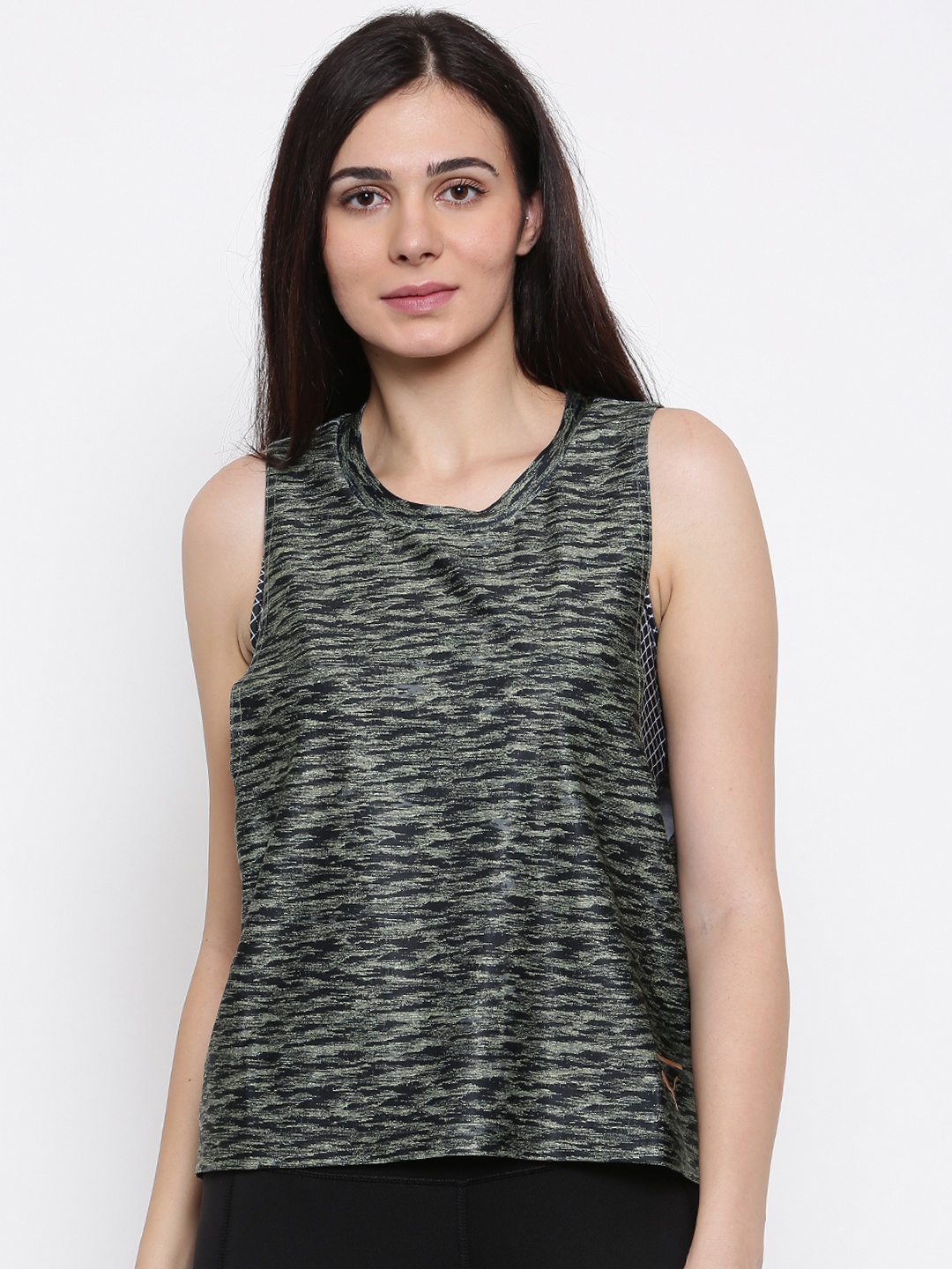 Puma Women Green Printed Velvet Rope Tank Top