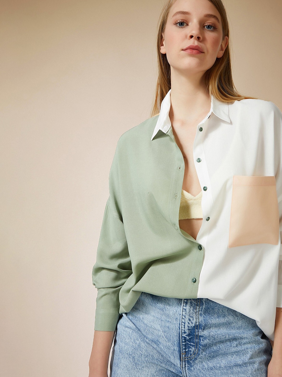 Happiness istanbul Spread Collar Long Sleeves Colorblocked Skinny Fit Casual Shirt, Olive
Happiness istanbul Spread Collar Long Sleeves Colorblocked Skinny Fit Casual Shirt, Olive
