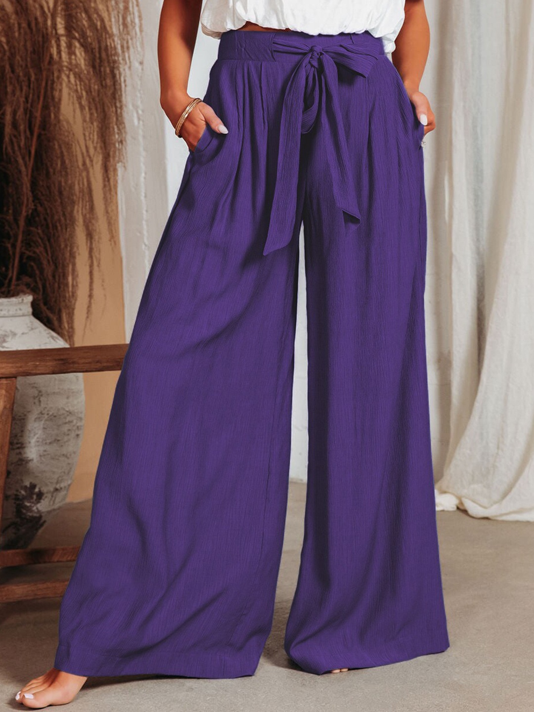 StyleCast Women Purple Mid-Rise Flared Fit Trousers