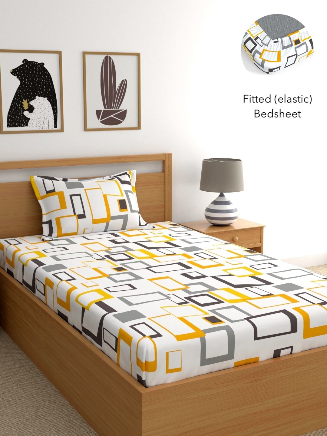 Home Ecstasy White Geometric 140 TC Cotton Fitted Single Bedsheet with 2 Pillow Covers
Home Ecstasy White Geometric 140 TC Cotton Fitted Single Bedsheet with 2 Pillow Covers