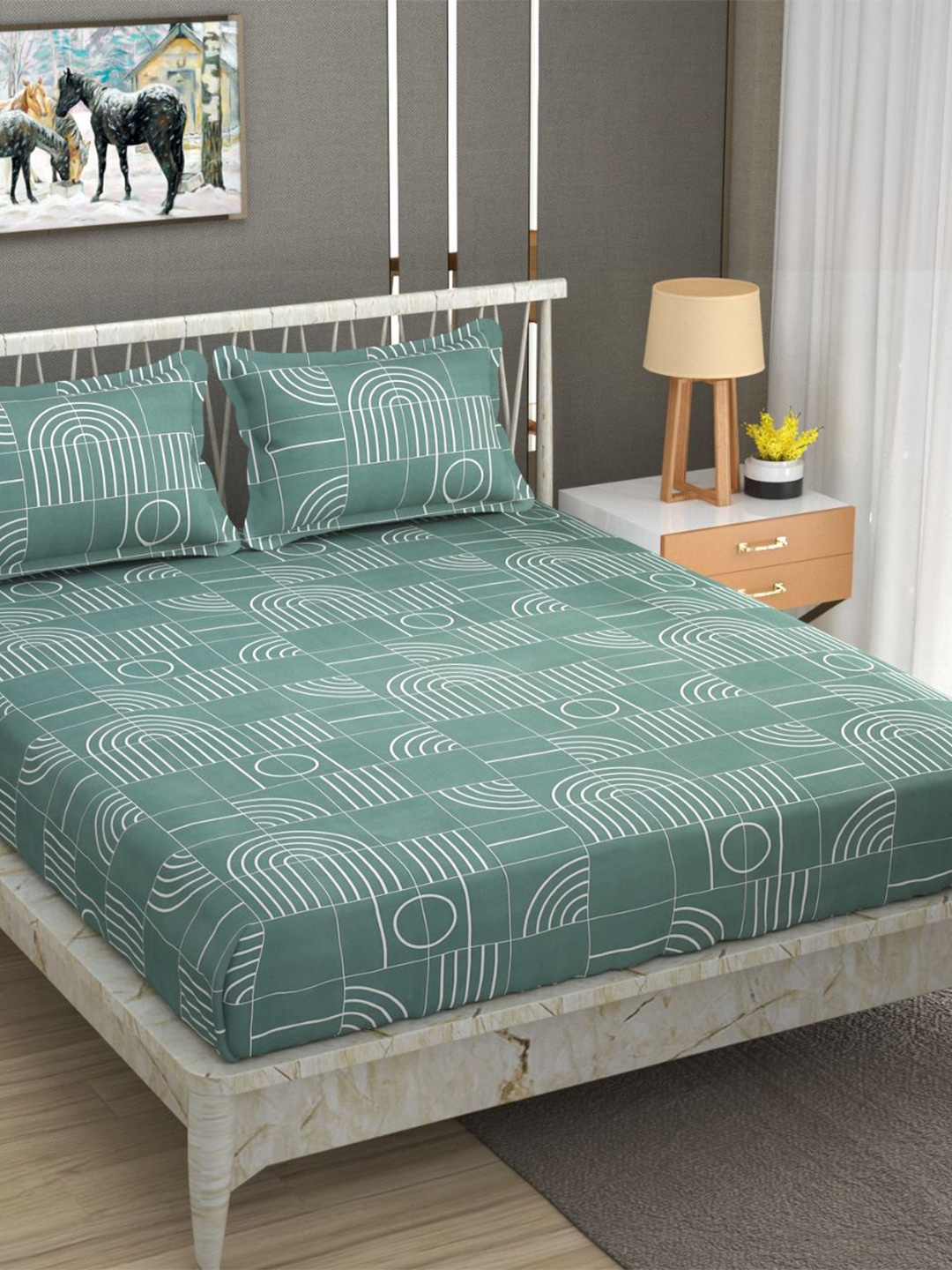 Bajo's Green & White Geometric 250 TC Fitted Cotton King Bedsheet with 2 Pillow Covers
Bajo's Green & White Geometric 250 TC Fitted Cotton King Bedsheet with 2 Pillow Covers