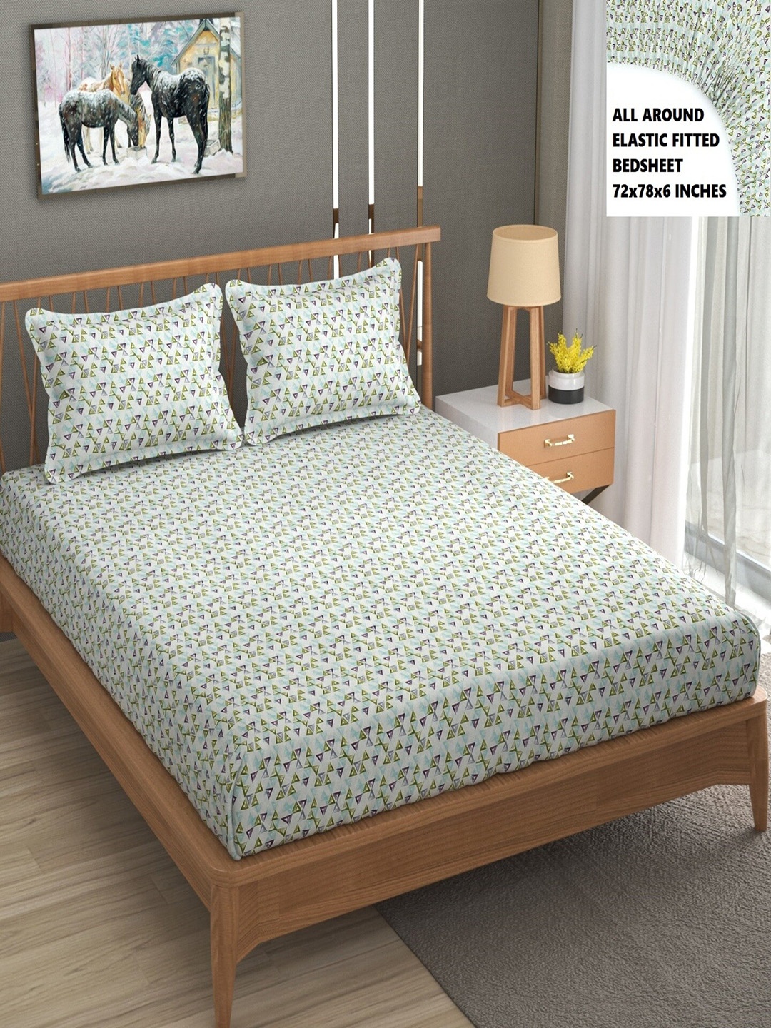 BELVOSTUM Green & Purple Geometric 200 TC Fitted Cotton King Bedsheet with 2 Pillow Covers
BELVOSTUM Green & Purple Geometric 200 TC Fitted Cotton King Bedsheet with 2 Pillow Covers