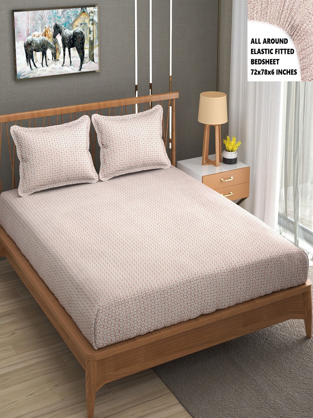 BELVOSTUM Orange & White Geometric 200 TC Fitted Cotton King Bedsheet with 2 Pillow Covers
BELVOSTUM Orange & White Geometric 200 TC Fitted Cotton King Bedsheet with 2 Pillow Covers